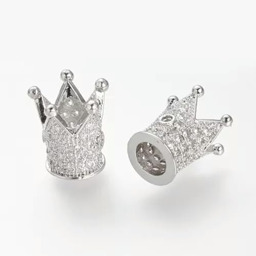 10 Stück Messing Micro Pave Zirkonia Krone Perlen lose Spacer Perle Handwerk 12x10mm-Platin
