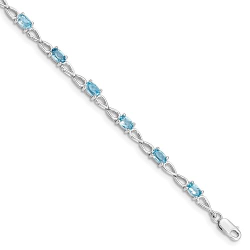 Armband aus 925er Sterlingsilber, polierter Karabinerverschluss, Blautopas, 3 mm breit, Schmuck Geschenke für Frauen, Metall, Blautopas