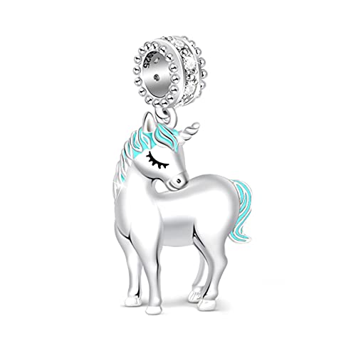 GNOCE Einhorn Charm Anhänger 925 Sterling Göttliche Seele und Geist Bead Charms Zirkonia Charm Schmuck für Armbänder Halsketten Geschenke Bijouterie für Damen