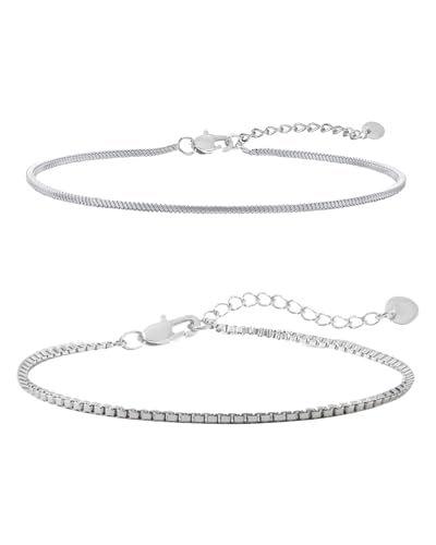 Made by Nami Herren Armband Set aus Edelstahl Silber/Gold • 2x Minimalistisches Armband Herren • Armbänder für Herren • Silberarmband Männer • Filigrane Cuban Link Chain Armkette (2er Set Silber)