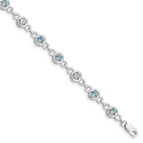 925 Sterling Silber poliert Karabinerverschluss Blautopas und Diamant Armband Schmuck Geschenke für Frauen, 18 cm, Metall, Topas