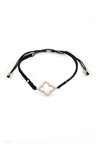 Vanessa's Joy Damen Armband 925er Silber 'Oriental Flower' schwarz Makramee Freundschaftsarmband zierlich und verstellbar