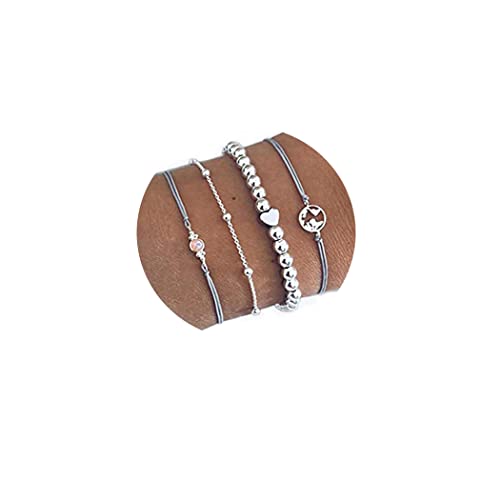 Branets Boho Armband Set Silber Perlen Map Armband Opal Armbänder Schmuck für Damen und Mädchen(4 Stück)…