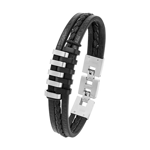 s.Oliver Armband Edelstahl Leder Herren Armschmuck, 20+2 cm, Silber, Wordt geleverd in geschenkverpakking, 9025510