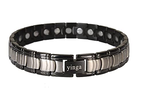 Modernes, extra leichtes Magnetschmuck Titan-Armband für Herren Silber mit schwarz-matt pulverisierten Seitenstreifen.