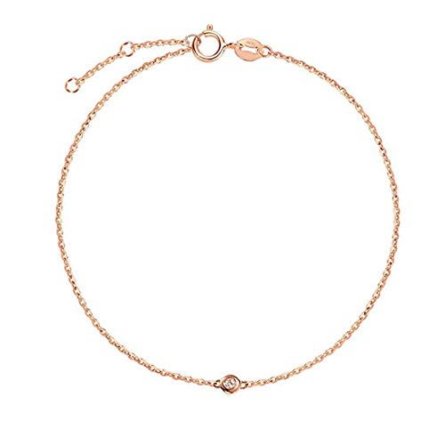 Solide 18 Karat 750 Rose Gold Armband mit Echt Natürlich Diamant 0.015 ct Charm Bracelet Minimalistisch Geschenk Schmuck für Damen Mädchen - Verstellbar Armkette: 17 + 3 cm