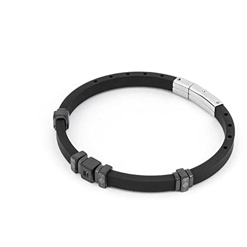4US Cesare Paciotti Herren-Armband aus schwarzem Silikon mit Details aus schwarz plattiertem Stahl, verziert mit einem schwarzen Zirkon. Durchmesser: 7 cm. Die Referenz lautet 4ubr4443, 7 cm,