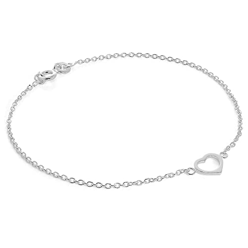 925 Sterlingsilber Offen Herz Rolo Kette Armband