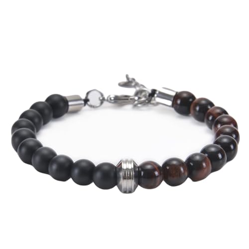 ANAZOZ Armband Naturstein Herren Elastisch, Perlen Armband Damen Armbänder 17.5cmcm bis 21.5cm Länge 8 mm Rotes Tigerauge und Schwarzer Stein