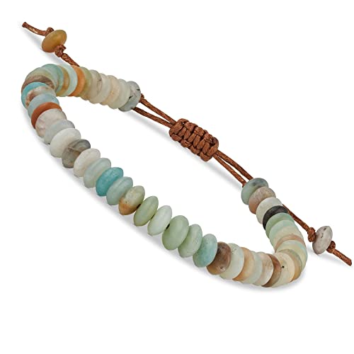 BENAVA Damen Yoga Armband Amazonit Edelstein Perlen Türkis mit Handgeschliffenen Steinen | Edelstein Armband | Chakra Armband Damen Armband | 16-24 cm