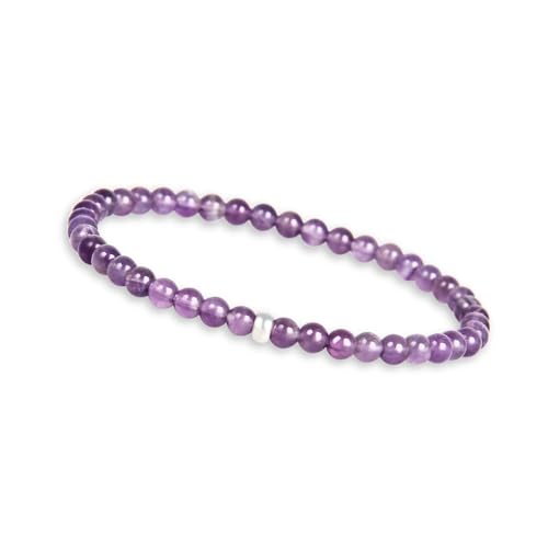 GD GOOD.designs Amethyst Perlenarmband Damen mit echten 4mm Natursteinen und 925 Silber Perle - Edelstein Armband I Kugelarmband mit Naturstein Perlen