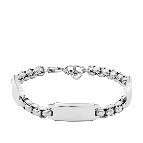 Fossil Drew Herrenarmband aus Edelstahl mit Karabinerverschluss, Metallisches Silber