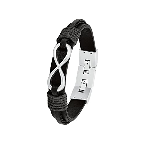 s.Oliver Armband für Herren Infinity, Leder / Edelstahl, Schwarz, Länge: 20-21,5 cm