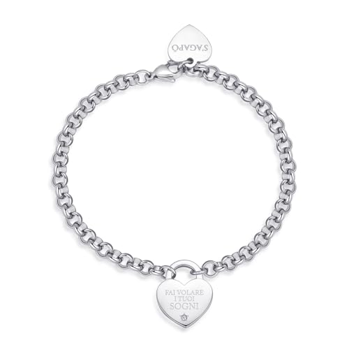 S'Agapõ Damen-Armband aus Stahl mit Herz-Symbol | Kollektion Be My Always - SBM78, 200mm, Edelstahl, Kristall