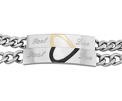 Hanessa Pärchen Armband mit Gravur 2 Stück silber gold schwarz 22/21 cm | Armband personalisiert Edelstahl für Partner Familie Beste Freundin BFF | Partnerarmbänder 2er Set Armbänder für Paare