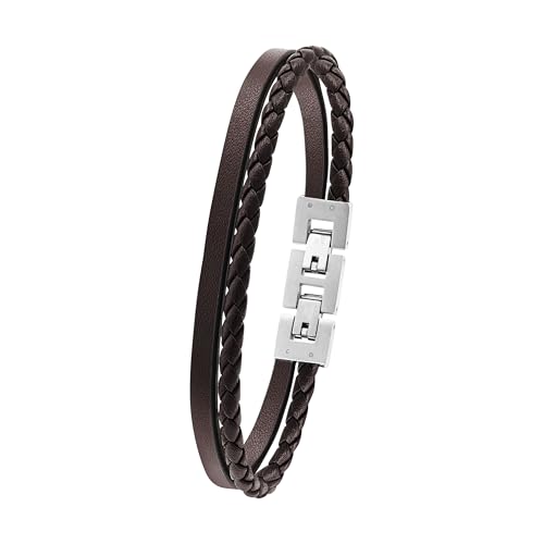 Tom Tailor Armband für Herren, Edelstahl und Leder, 20+1,5 cm, braun, Geschenkidee, Armschmuck, Herrenschmuck, 2100698