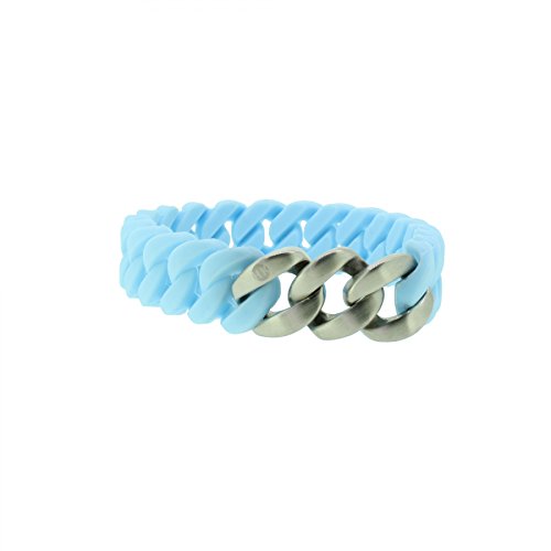 Hanse-Klunker Armband Damen Mini Silikon Hellblau, Edelstahl Silber Matt Frauen Mädchen Größe 18-19 cm inkl. Schmuck-Geschenk-Box