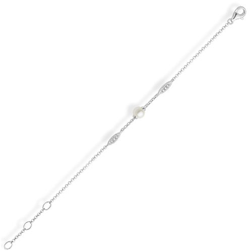 THOMAS SABO Damen-Armband 925 Silber Zirkonia weiß Brillantschliff Perle 19.5 cm - SCA150006