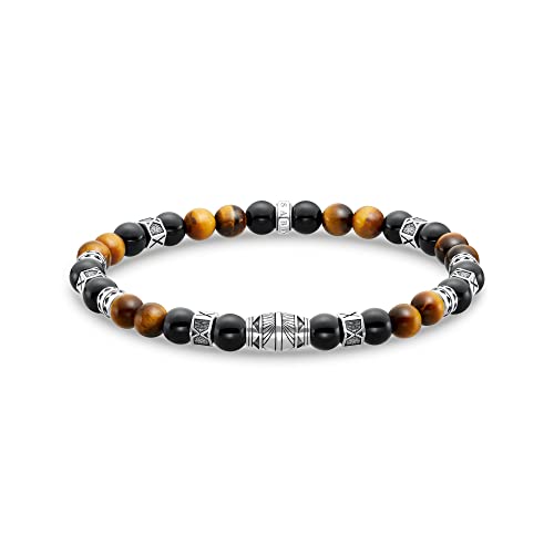 Thomas Sabo Herren Armband mit schwarzen Onyx-Beads und Tigerauge-Beads Silber, aus geschwärztem 925er Sterlingsilber, Länge 17 cm, A2087-507-7-L17