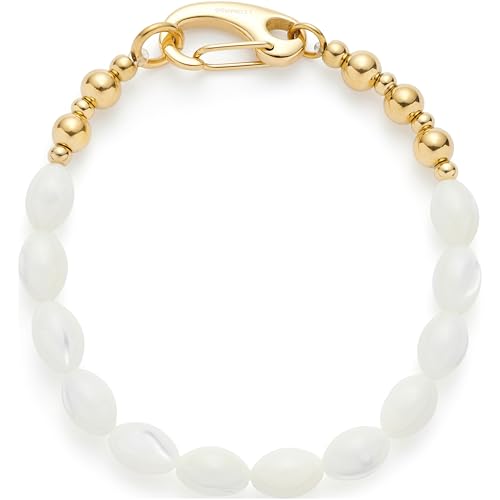JEWELS BY LEONARDO Armband Patsy • Arm-Kette aus goldfarbenem Edelstahl • Perlmuttartig schimmernde Muschelperlen • 19 cm Länge • Schmuck Geschenk für Frauen • 024618