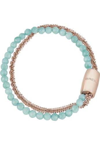 Breil Armband MAGNETICA SYSTEM für Damen aus Edelstahl IP in der Farbe Roségold mit hellblauen Achat Steinen, mit Magnetverschluss, Länge: 19 cm, TJ3195