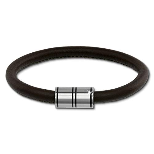 SilberDream Armband Dunkelbraun 18cm Damen Herren Leder Edelstahl LAB1118 Leder Armband