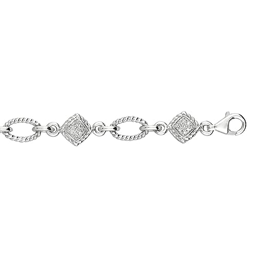 Armband aus 925er-Sterlingsilber, 0,25 Karat, weißer Diamant, alternativer Rand, quadratisch, Op En Armband, Karabinerverschluss, Schmuck, Geschenke für Frauen, 18 cm, 18 cm, Sterling-Silber, Diamant