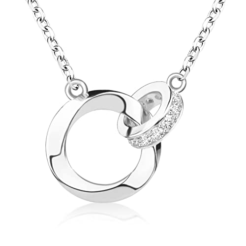 Beutirer Halskette Damen Silber mit 5A Zirkonia Kreis Anhänger 18K Vergoldet Kette Damen Geschenke für Frauen Mädchen zum Geburtstag Jahrestag