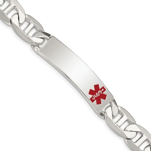 925 Sterling Silber gravierbarer Karabinerverschluss, poliert, medizinisch, nautisches Schiff, Mariner, Anker, Ausweis, Schmuck, Geschenke für Frauen – 23 cm, 21,6 cm, Metall