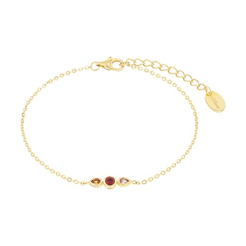 s.Oliver Armband 925 Sterling Silber Damen Armschmuck, mit Zirkonia synth., 17+3 cm, Rot, Kommt in Schmuck Geschenk Box, 2038823