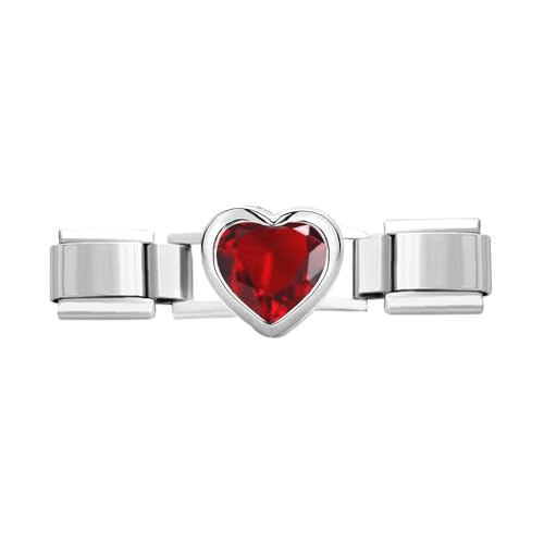 Quiges 9mm Italian Style Charm Modul Edelstahl Rotes Herz für Italienische Armbänder