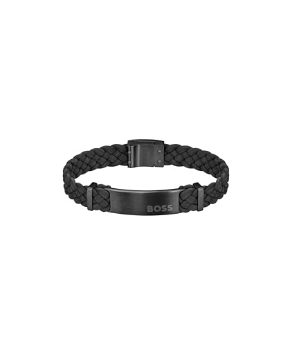 BOSS Jewelry Armband für Herren Kollektion DYLAN mit Schwarzem Geflochtenem Wildleder und Details aus Schwarzem Edelstahl - 1580608M