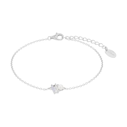 s.Oliver Armband 925 Sterling Silber Damen Armschmuck, mit Zirkonia synth., mit Muschelkernperle, 17+3 cm, Weiß, Kommt in Schmuck Geschenk Box, 2039697
