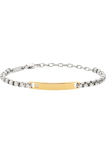 Breil Armband TAG & CROSS für Herren aus Edelstahl mit Zirkonia in der Farbe Silber/Gold, mit Karabinerverschluss, Länge: 22 cm, TJ3220