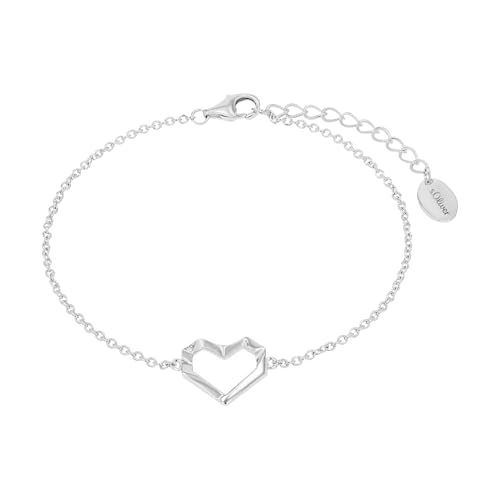 s.Oliver Armband 925 Sterling Silber Damen Armschmuck, mit Zirkonia synth., Perlmutt, 17+3 cm, Silber, Herz, Kommt in Schmuck Geschenk Box, 2036862