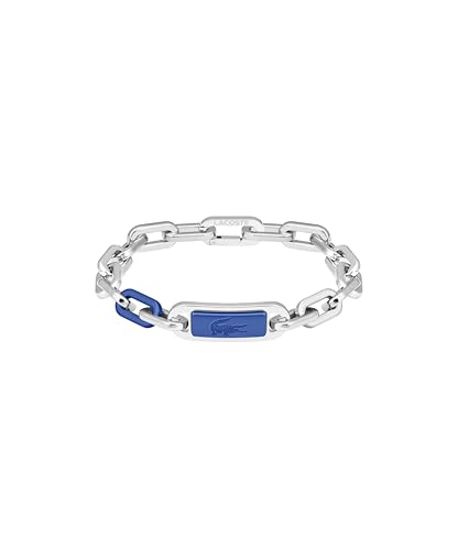 Lacoste Herren Gliederarmband Kollektion CREW aus Edelstahl (Silber oder Gold) mit einer Farbigen Gravierten Plakette