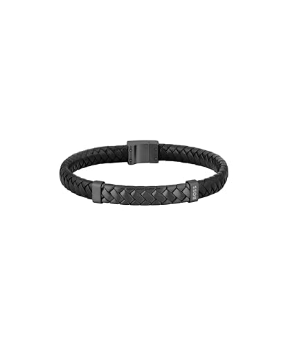 BOSS Jewelry Armband für Herren Kollektion TAILORED mit Schwarzem Leder und Schwarzem Edelstahlverschluss - 1580676M