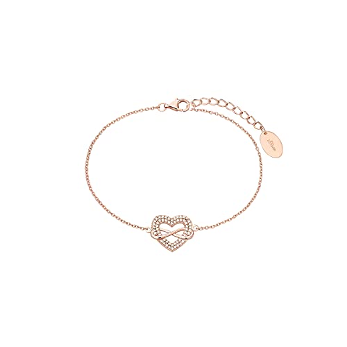 s.Oliver Armband 925 Sterling Silber Damen Armschmuck, mit Zirkonia synth., 17+3 cm, Roséfarben, Infinity/Love, Kommt in Schmuck Geschenk Box, 2032821