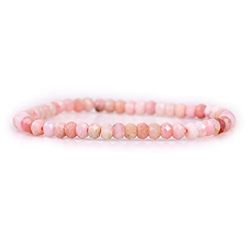 Gem-Inside 3 x 4 mm glänzende Rondelle facettierte echte natürliche süße rosa Opal Edelstein Stretch handgefertigte Chakra Perlen Armbänder für Frauen Heilschmuck 18,8 cm