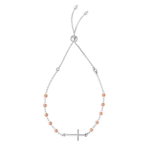 Bolo-Freundschaftsarmband Sterling-Silber 925 Rosen-Perlen seitlich verstellbar 23,5 cm