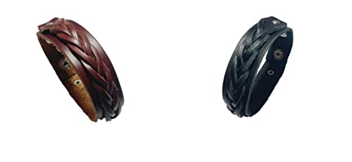 Generisch Echt Lederarmband Western Biker braun oder schwarz Flechtung (Braun)