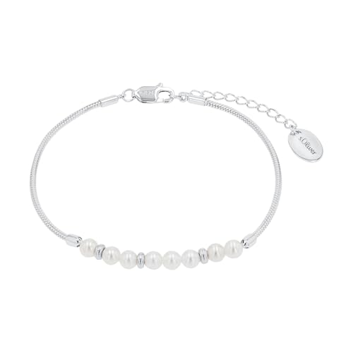 s.Oliver Armband 925 Sterling Silber Perlmutt Damen Armschmuck, mit Schmuckstein synth., Silber Beads, 17+3 cm, Weiß, Kommt in Schmuck Geschenk Box, 2039711