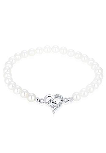 Elli Armband Damen Herz mit Muschelkernperlen und Kristalle in 925 Sterling Silber