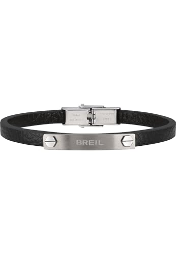 Breil - Herrenarmband The Bridge Collection TJ3096 - Herrenschmuck - Schwarzes Lederarmband für Herren mit Gebürstetem Stahlelement - 22,5 cm
