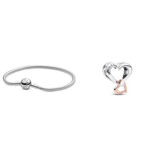 PANDORA Damen-Armband mit Kugelverschluss, glatt 925 Silber 17 cm-590728-17 & Moments Bicolor Offen gearbeitetes Unendlichkeits-Herz Charm