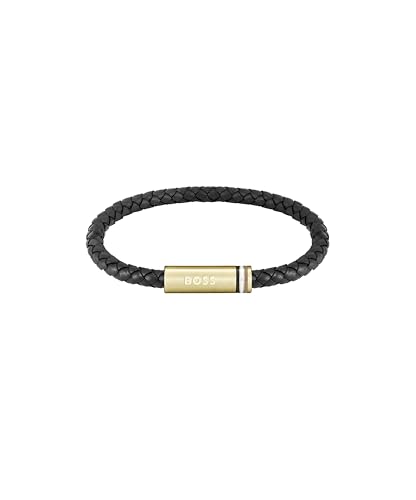 BOSS Jewelry armband für Herren Kollektion ARES SINGLE mit Schwarzem Leder und Goldenem Edelstahlverschluss - 1580624