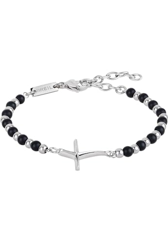 Breil Armband CODE für Herren aus Edelstahl mit Onyx in der Farbe Silber/Schwarz, mit Karabinerverschluss, Länge: 22 cm, TJ2989