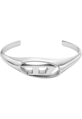Diesel Herren Oval D Logo Silberfarbenes Edelstahl Armband, DX1597040