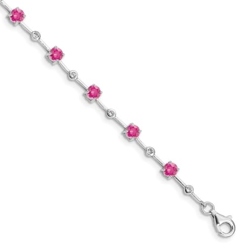 Armband aus 925er Sterlingsilber, poliert, offener Rücken, Karabinerverschluss, rosa Turmalin, 4 mm breit, Schmuckgeschenk für Frauen, 18 cm, Metall, Turmalin