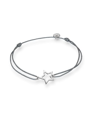 Glanzstücke München Damen-Textilarmband grau Stern Sterling Silber 15-22 cm - Armbändchen Armband mit Anhänger Stoffbändchen Armkettchen Textil